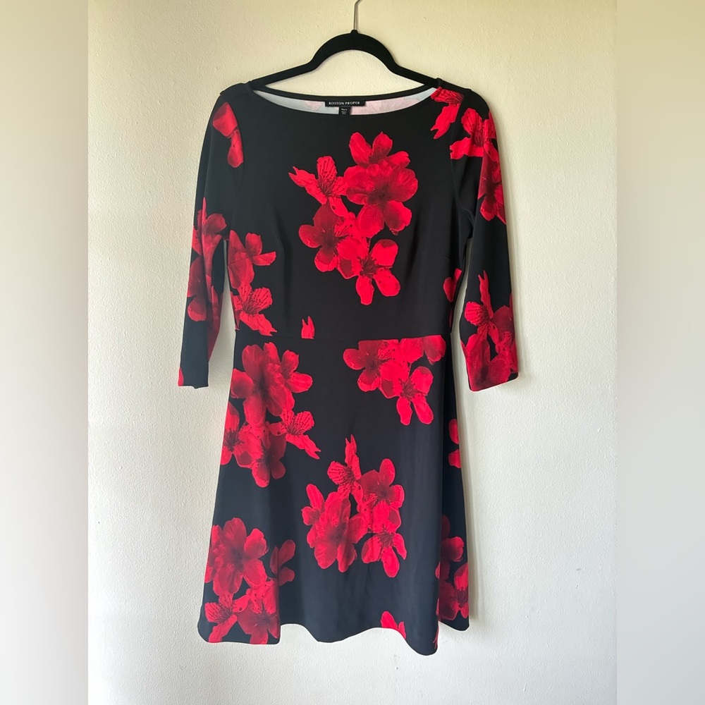 Boston Proper Red and Black Small Dress